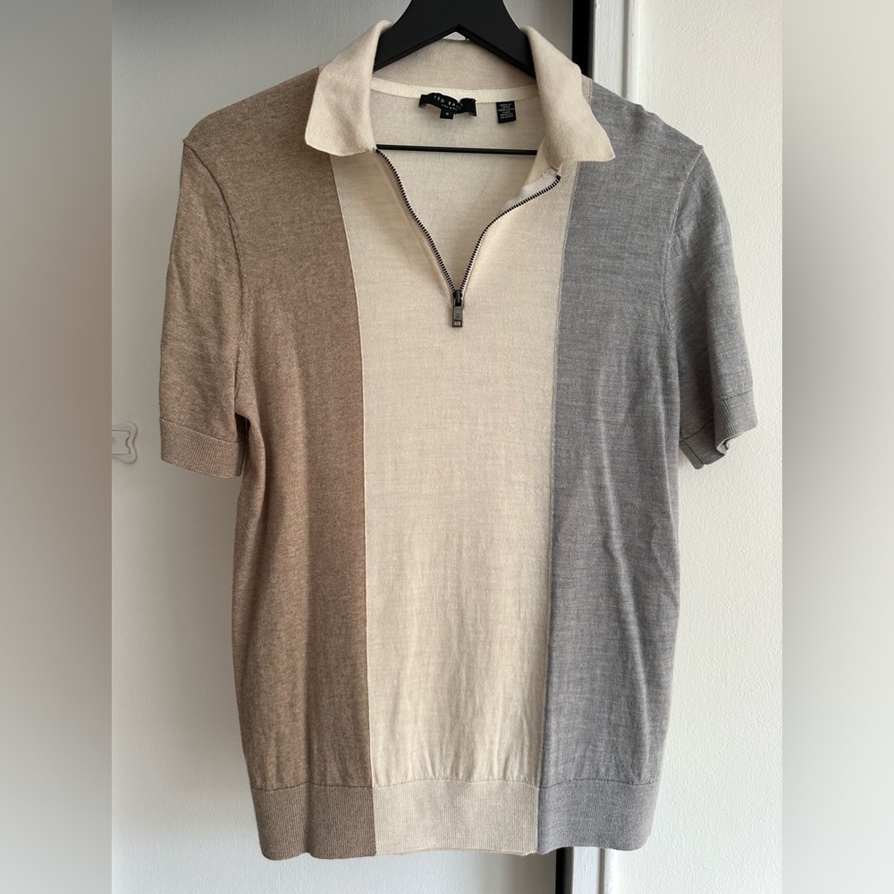 Ted Baker Short Sleeve Merino Wool Colorblock Zip Polo Shirt